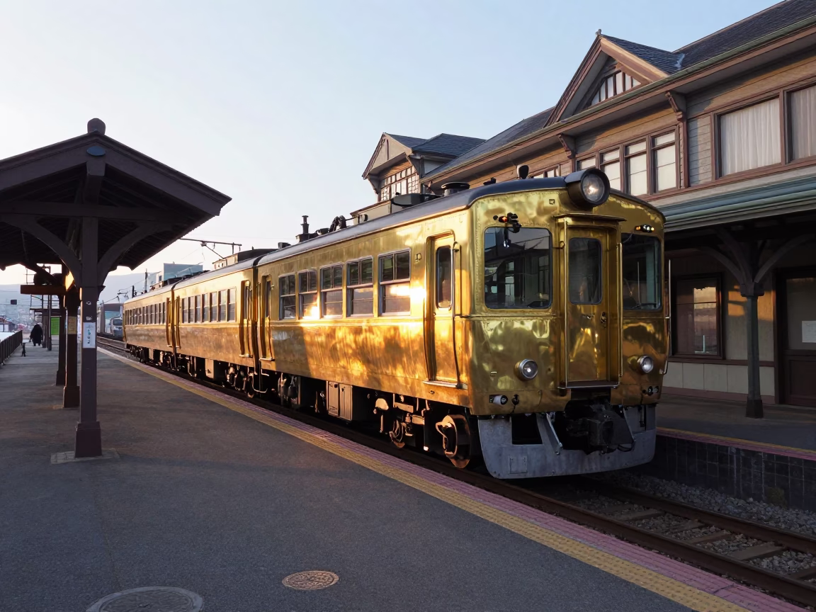 Early Morning Sapporo Street Scene with Vintage Train and Local Morning Ritual in in Sapporo, Japan