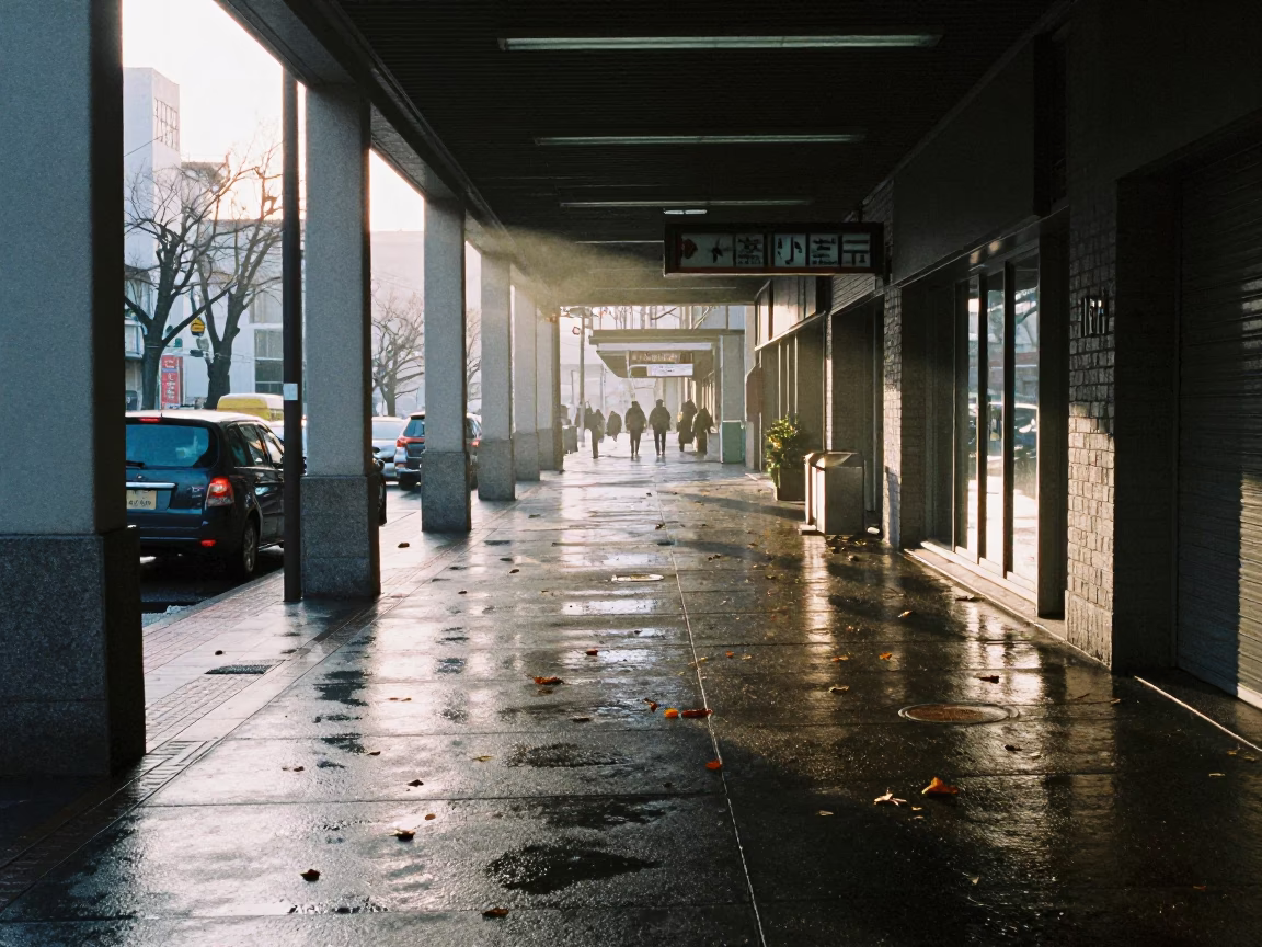 Early Morning Sapporo University Arcade Wet Leaves and Local Life in in Sapporo, Japan