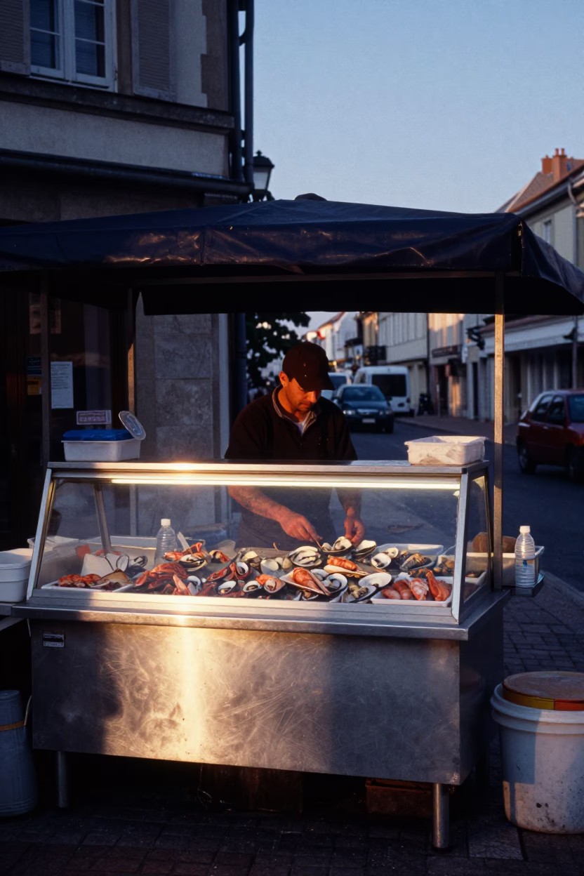 Early Morning Seafood Stall in Nice France Before Sunrise in in Nice, France