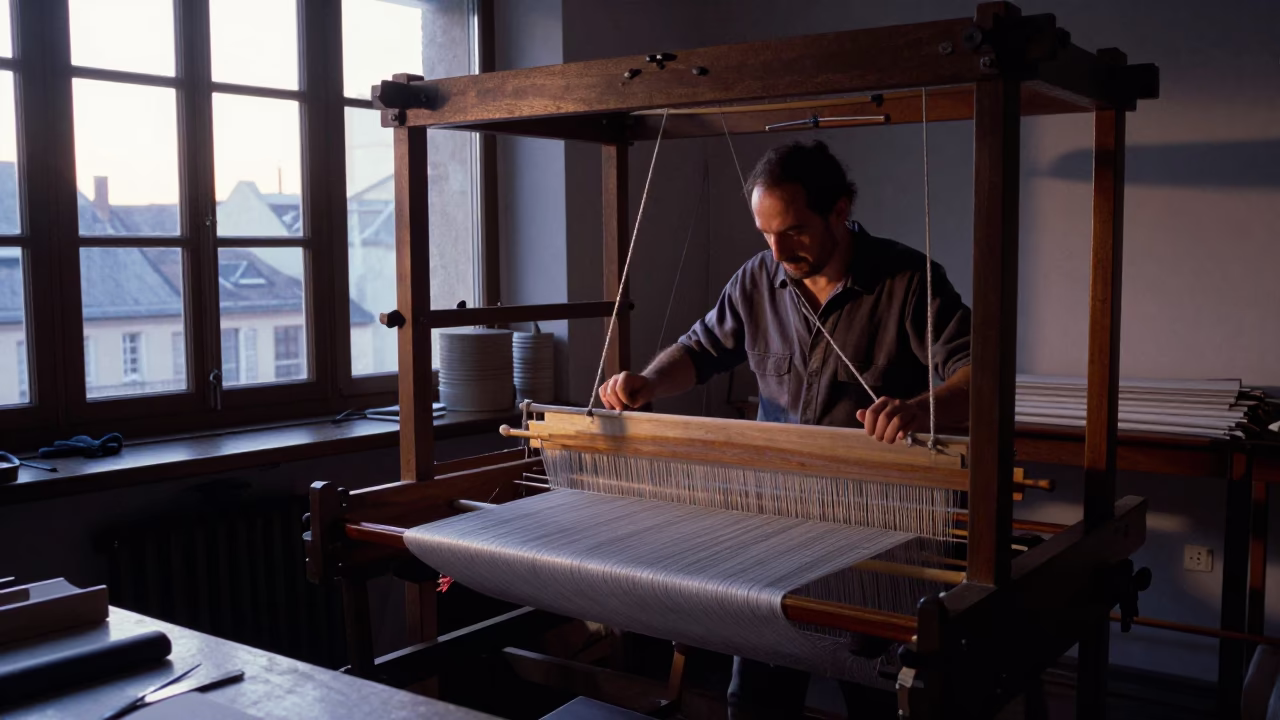 Early Morning Silk Workshop Interior in Lyon France Before Sunrise in in Lyon, France