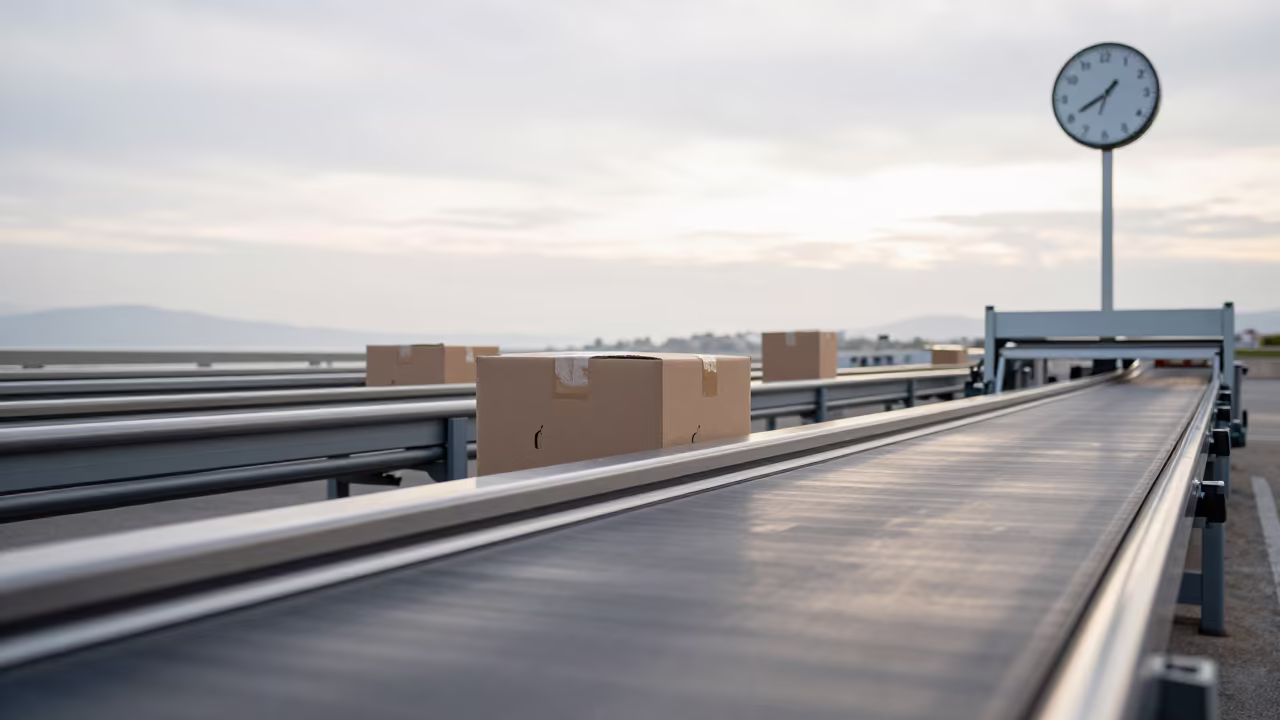 Early Morning Sorting Belt Marseille Logistics in at a parcel sorting belt near Marseille