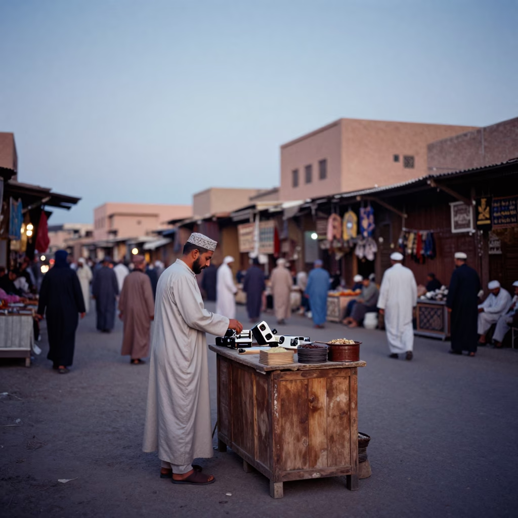 Early Morning Souk Activity in Marrakech Morocco at Dawn with Local Merchants in in Marrakech, Morocco