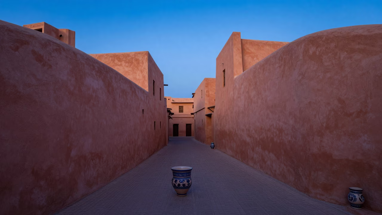 Early Morning Souk Activity in Marrakech Morocco with Ceramic Cup and Ladle in in Marrakech, Morocco