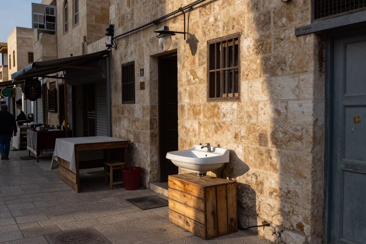 Early Morning Souq Scene in Amman Jordan with Sink and Table Lamp in in Amman, Jordan