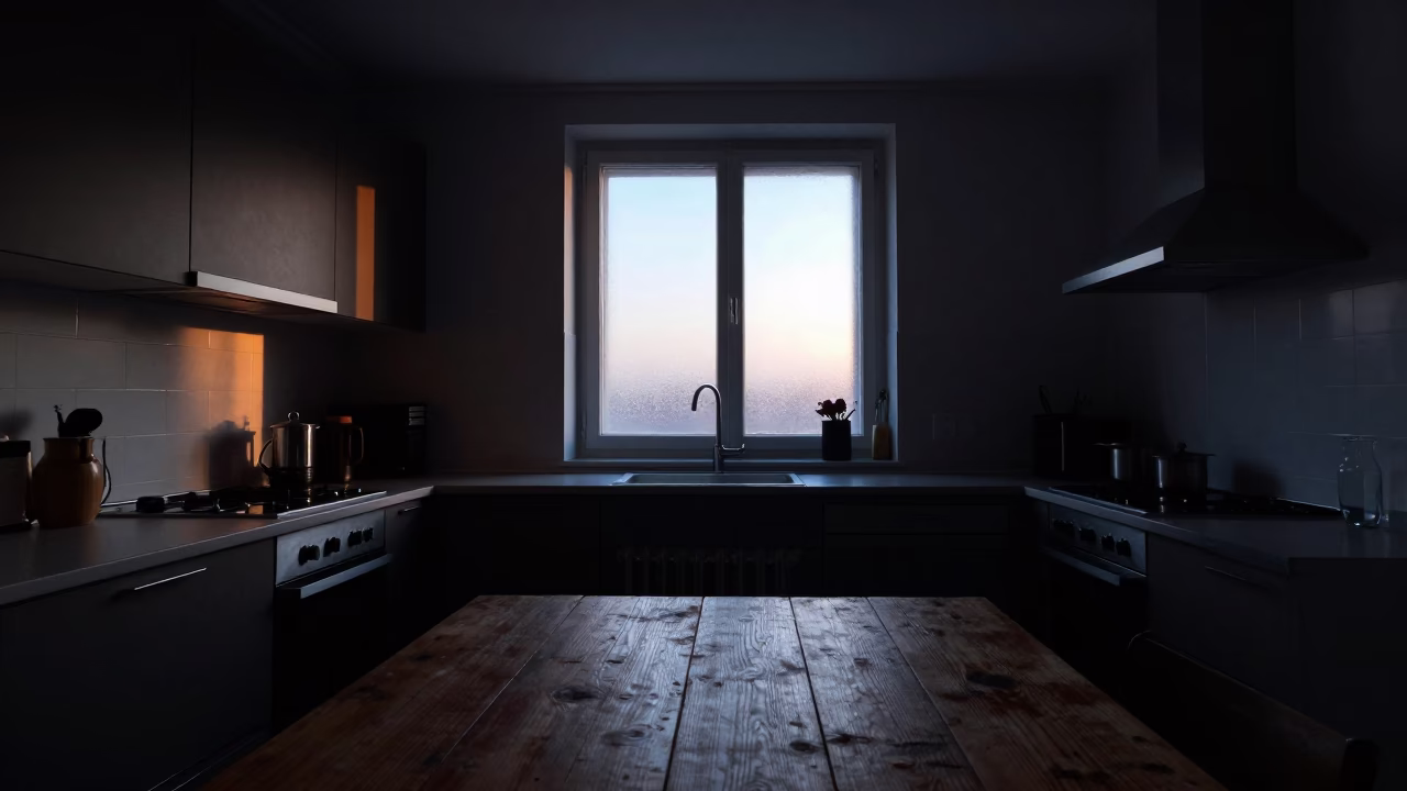 Early Morning Stockholm Kitchen Interior with Natural Light and Breakfast Items in in Stockholm, Sweden