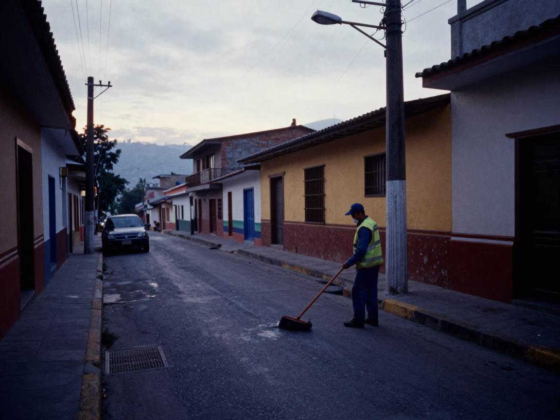 Early Morning Street Cleaning in Medellin Colombia Before Sunrise in in Medellin, Colombia