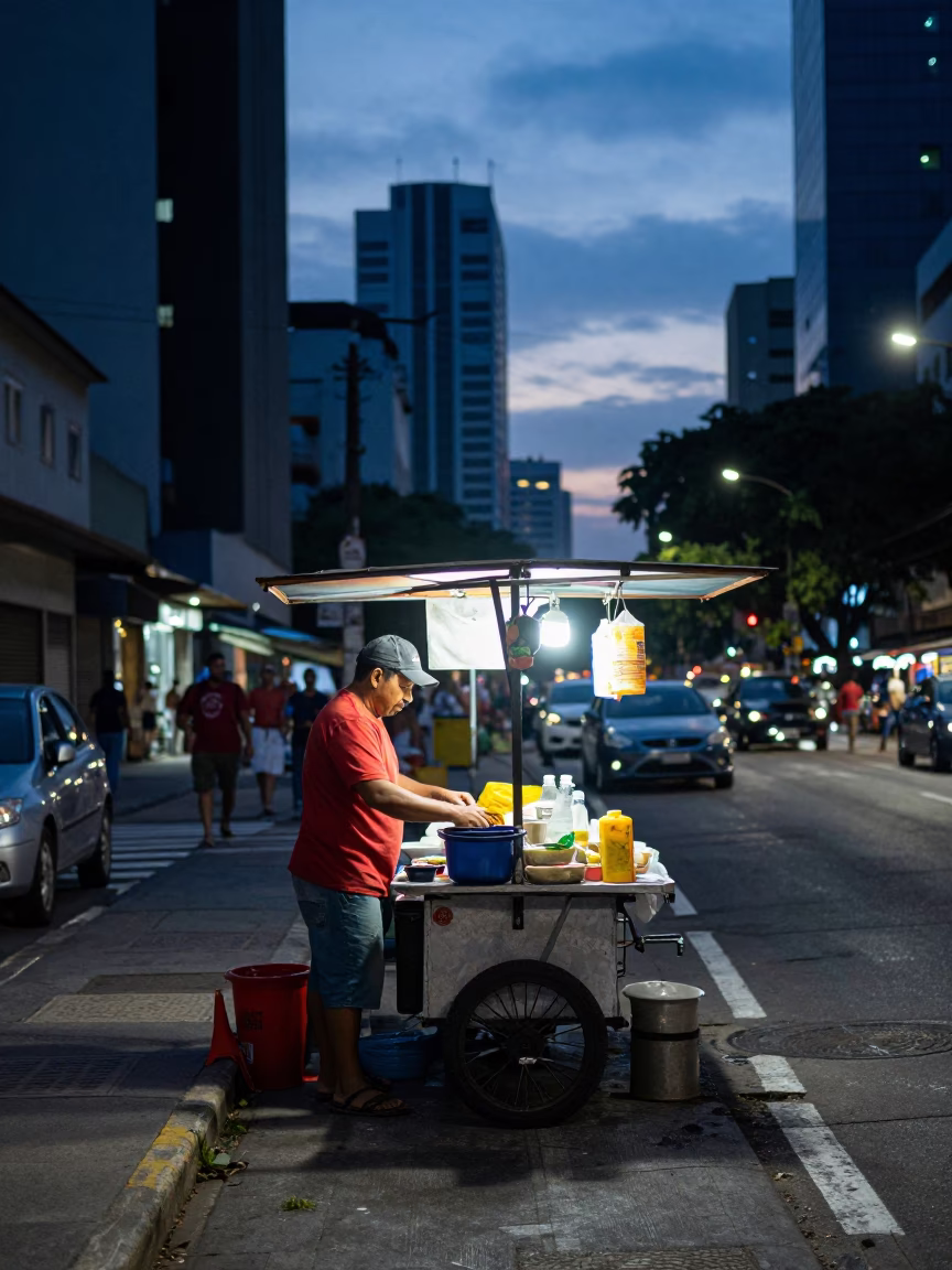 Early Morning Street Food Stall in São Paulo Brazil Before Dawn in in São Paulo, Brazil
