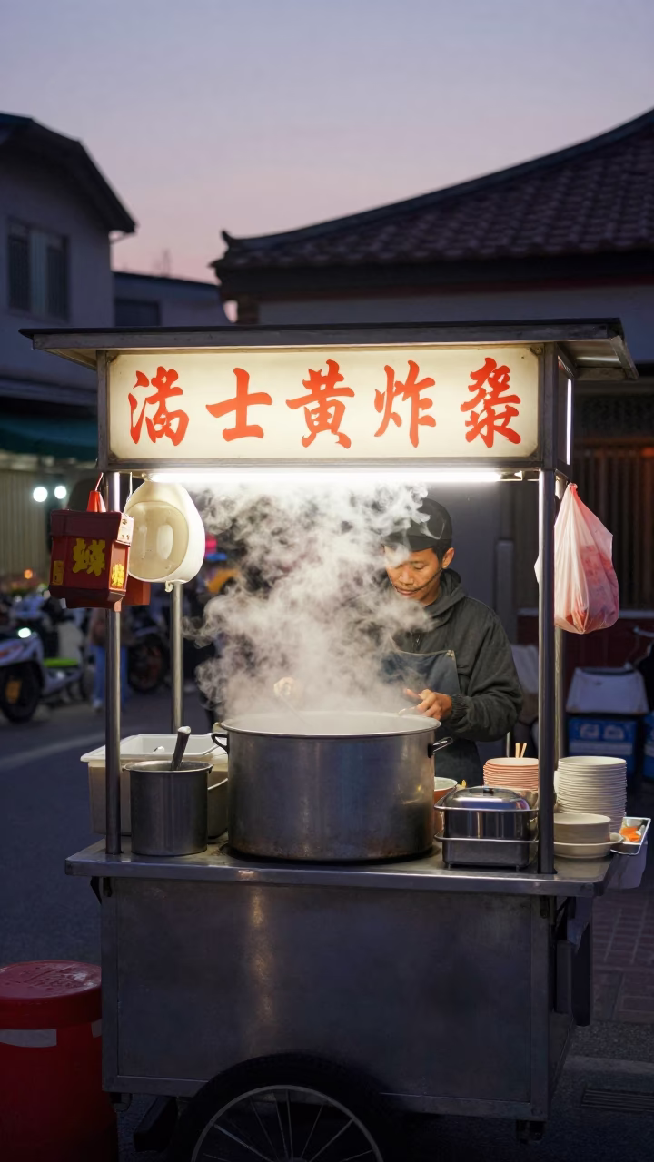 Early Morning Street Food Stall in Tainan Taiwan Before Dawn in in Tainan, Taiwan