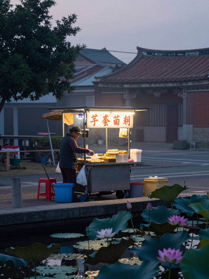 Early Morning Street Food Stall in Tainan Taiwan Before Sunrise in in Tainan, Taiwan