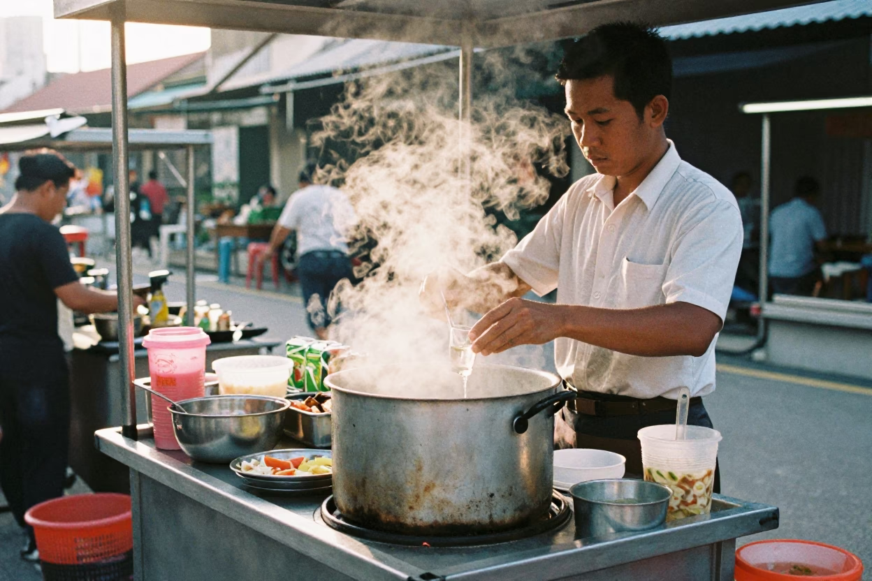 Early Morning Street Food Stall Preparation in Kuala Lumpur Malaysia in in Kuala Lumpur, Malaysia