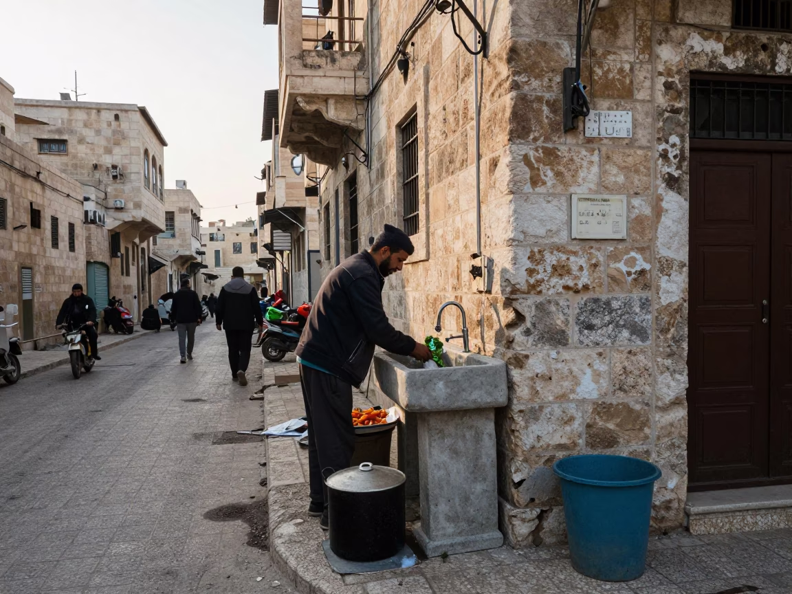 Early Morning Street Life in Amman Jordan with Cooking Pot and Sink in in Amman, Jordan