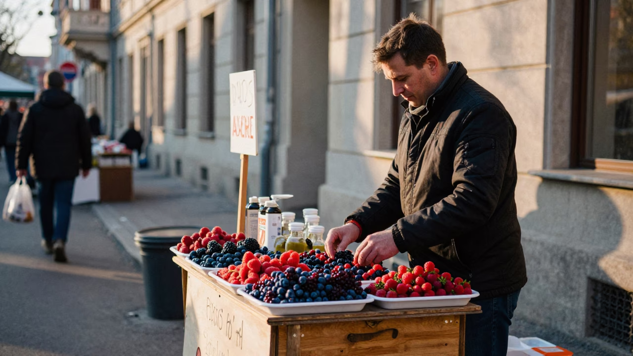 Early Morning Street Life in Budapest Hungary with Local Market Details in in Budapest, Hungary