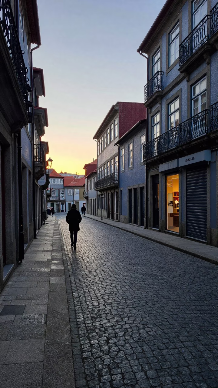 Early Morning Street Life in Porto Portugal Before Sunrise with Local Details in in Porto, Portugal