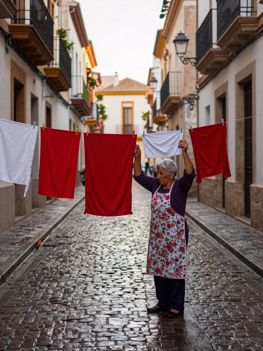 Early Morning Street Life in Valencia Spain with Laundry Pins and Mugs in in Valencia, Spain