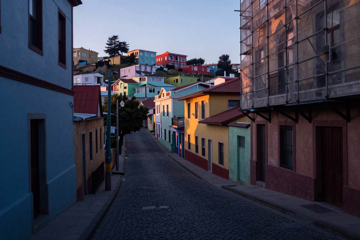 Early Morning Street Life in Valparaiso Chile Before Sunrise in in Valparaiso, Chile