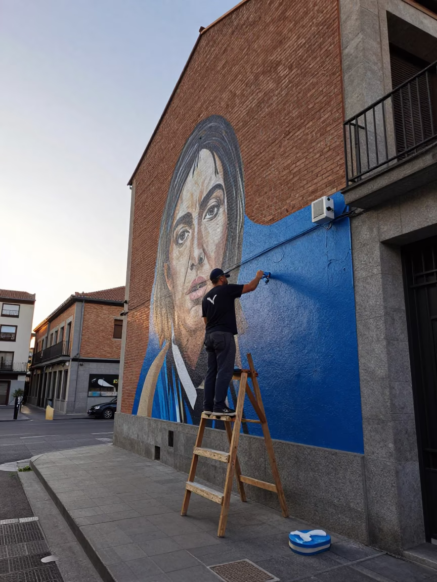 Early Morning Street Mural Painting in Madrid Spain Cityscape in in Madrid, Spain