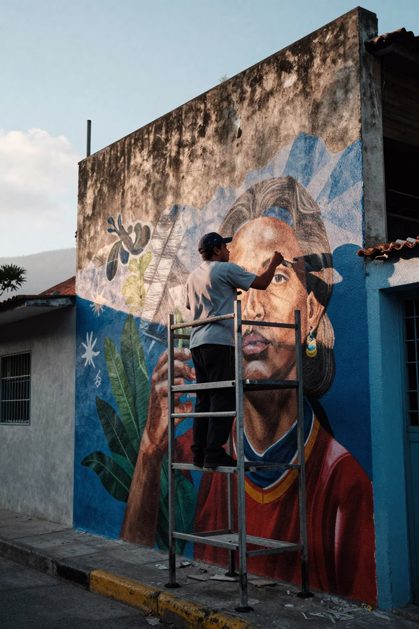 Early Morning Street Mural Painting in Medellin Colombia Urban Art Scene in in Medellin, Colombia