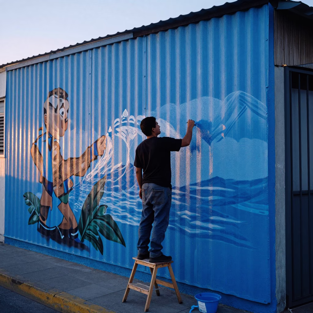 Early Morning Street Mural Painting in Valparaiso Chile Before Sunrise in in Valparaiso, Chile