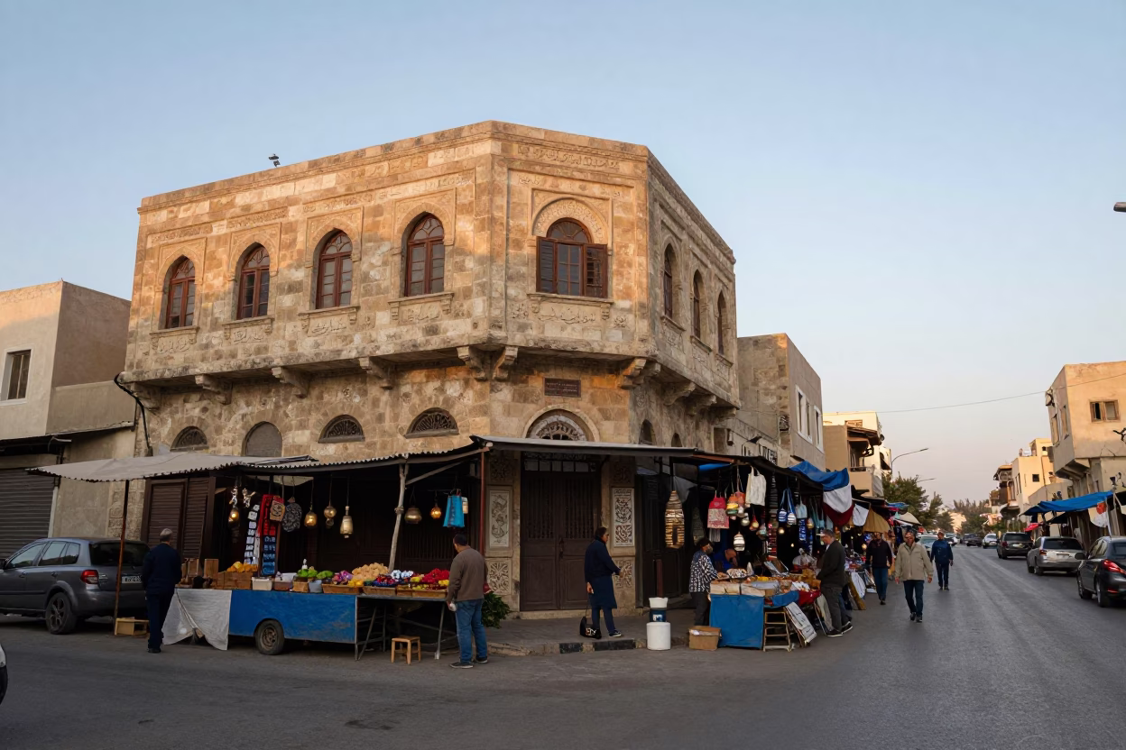 Early Morning Street Scene in Alexandria Egypt with Local Market Activity in in Alexandria, Egypt