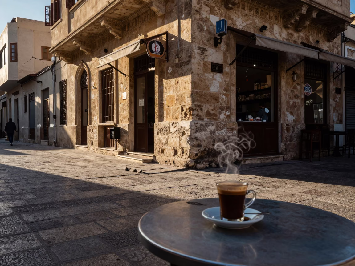 Early Morning Street Scene in Alexandria Egypt with Turkish Coffee and Local Life in in Alexandria, Egypt