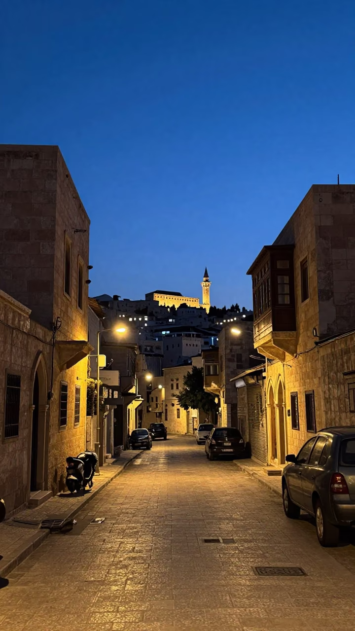 Early Morning Street Scene in Amman Jordan Before Dawn with Vintage Elements in in Amman, Jordan