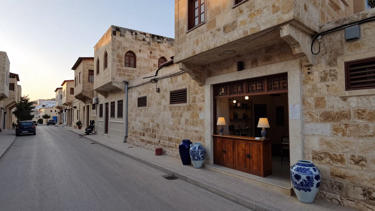 Early Morning Street Scene in Amman Jordan with Glazed Ceramic and Table Lamp in in Amman, Jordan