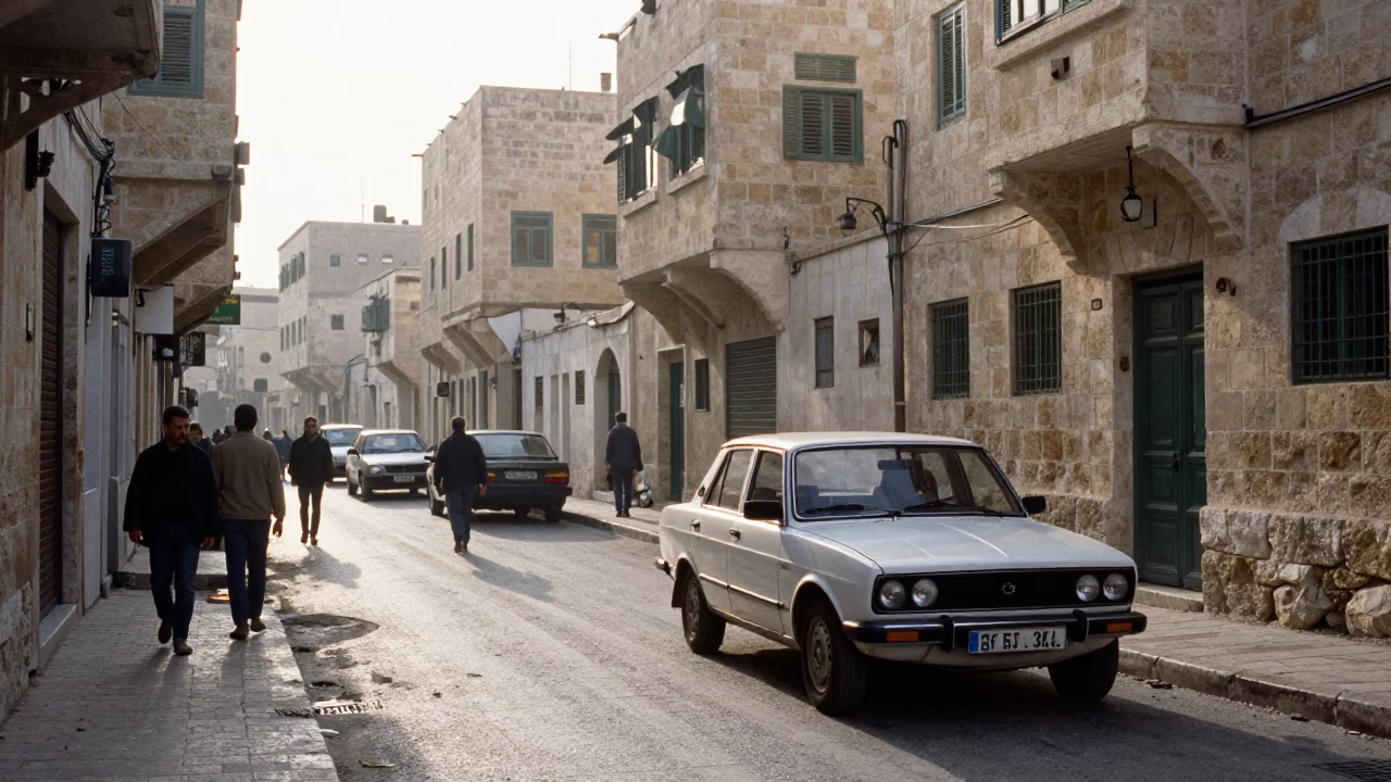 Early Morning Street Scene in Amman Jordan with Vintage 1990s Aesthetic and Local Life in in Amman, Jordan