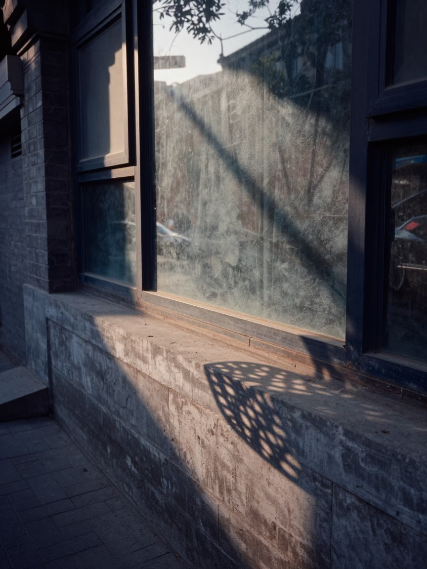 Early Morning Street Scene in Beijing China with Wicker Shadow and Cup on Concrete in in Beijing, China