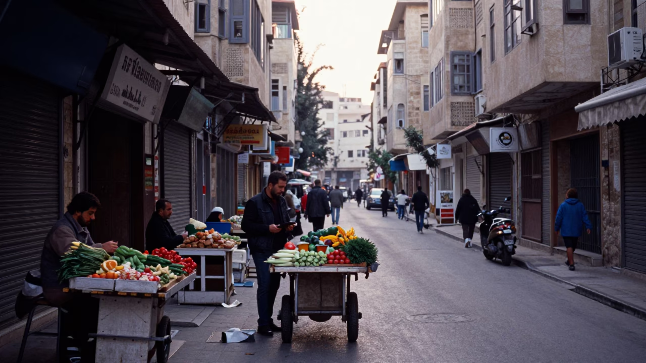 Early Morning Street Scene in Beirut Lebanon with Local Commerce in in Beirut, Lebanon