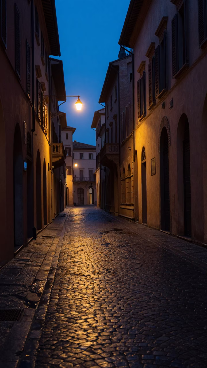 Early Morning Street Scene in Bologna Italy Before Dawn in in Bologna, Italy
