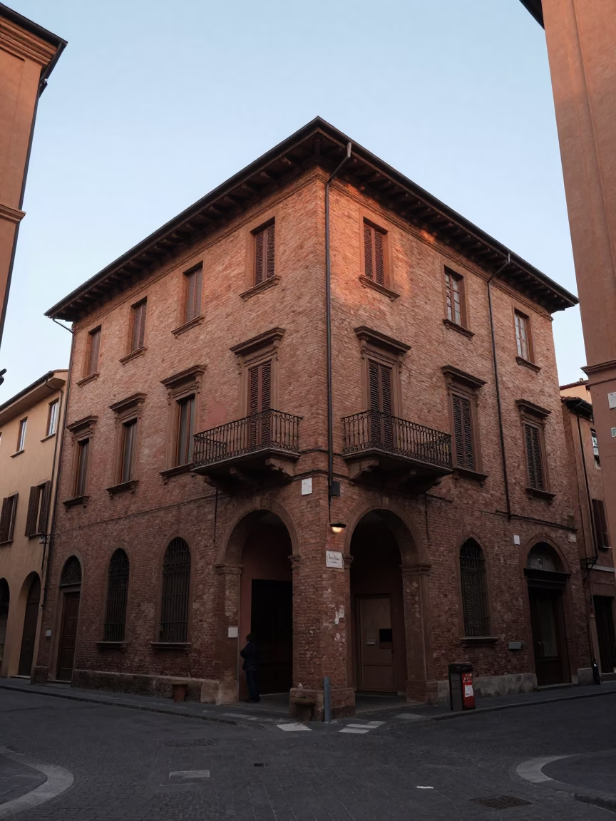 Early Morning Street Scene in Bologna Italy with Drinking Vessel in in Bologna, Italy