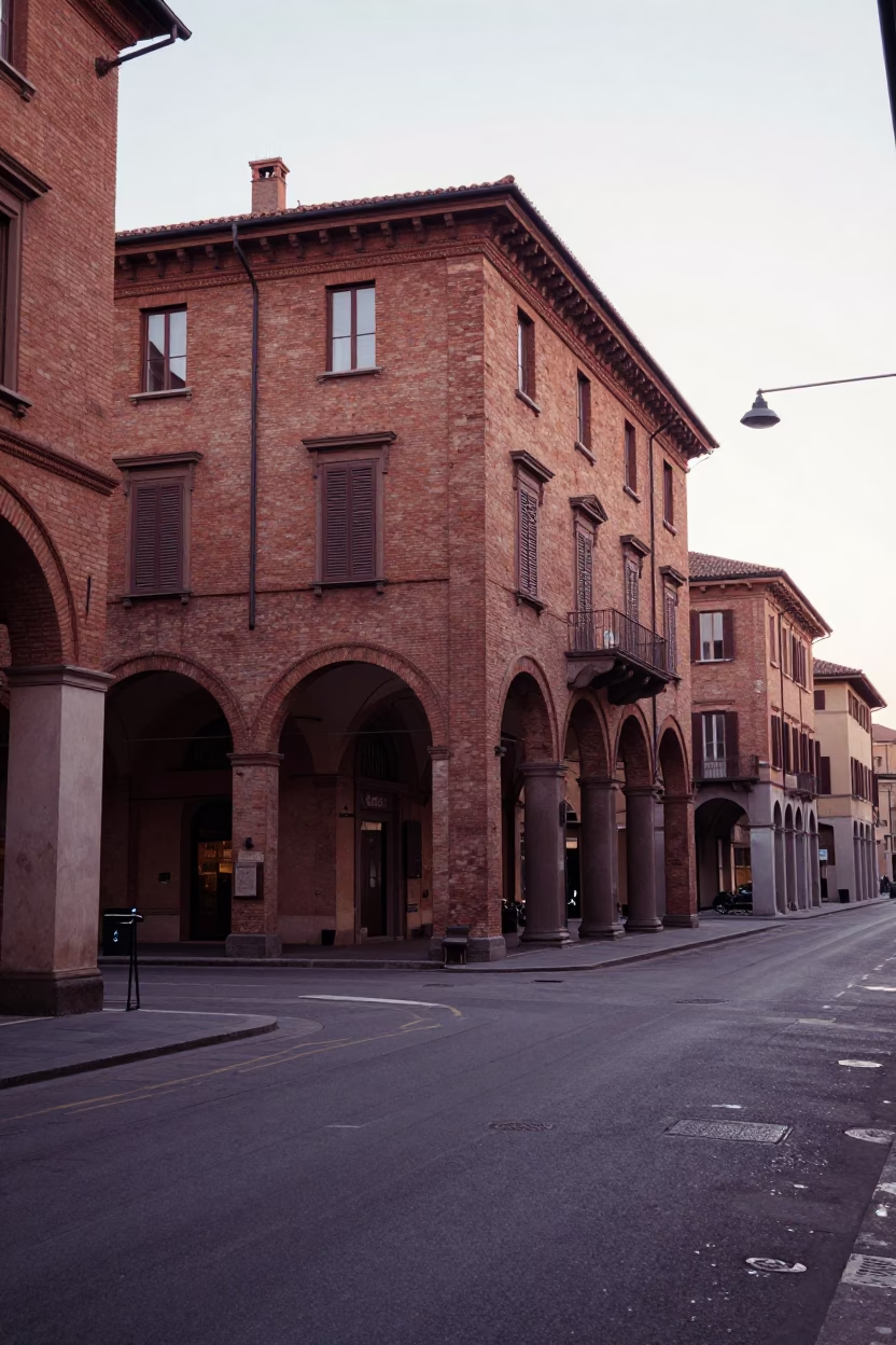Early Morning Street Scene in Bologna Italy with Vintage 1960s Aesthetic and Local Details in in Bologna, Italy