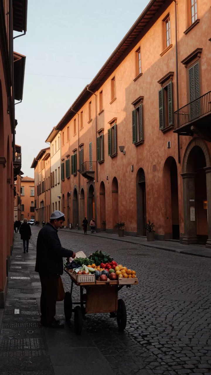 Early Morning Street Scene in Bologna Italy with Vintage Details in in Bologna, Italy