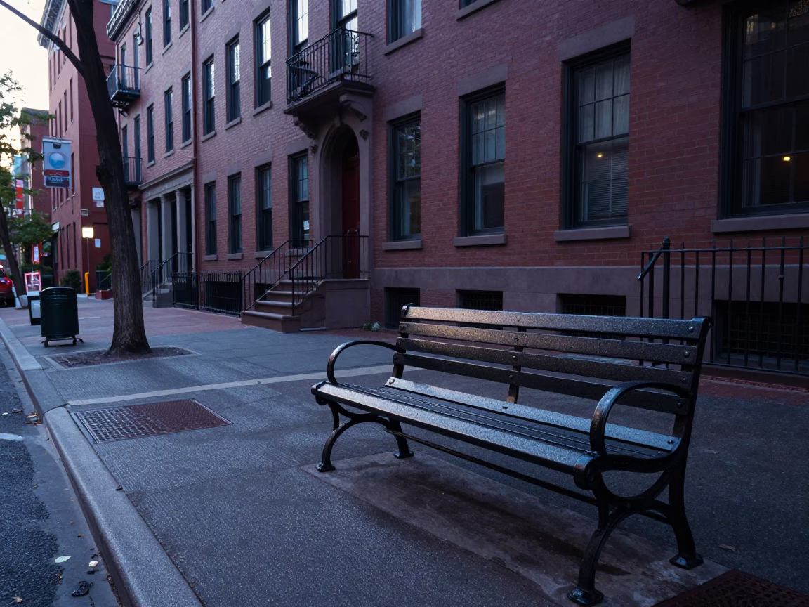 Early Morning Street Scene in Boston Massachusetts with Dew on Metal Rungs in in Boston, Massachusetts, United States