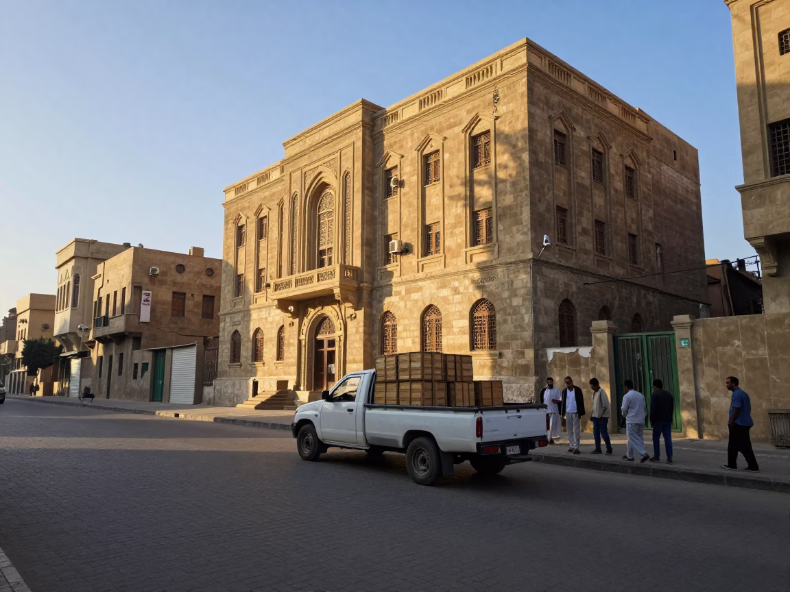 Early Morning Street Scene in Cairo Egypt with Historic Architecture and Local Life in in Cairo, Egypt