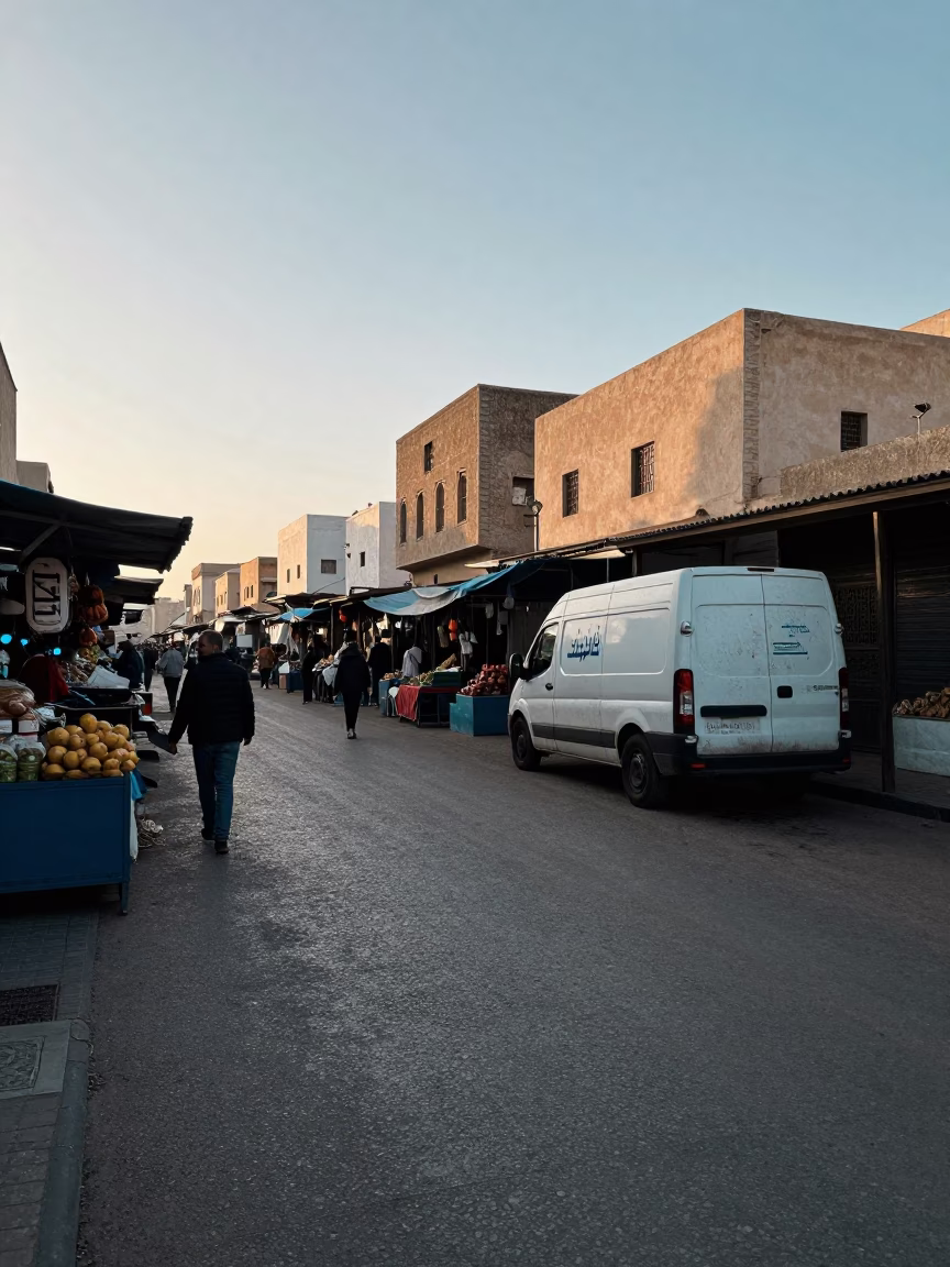 Early Morning Street Scene in Casablanca Morocco with Local Market Activity in in Casablanca, Morocco