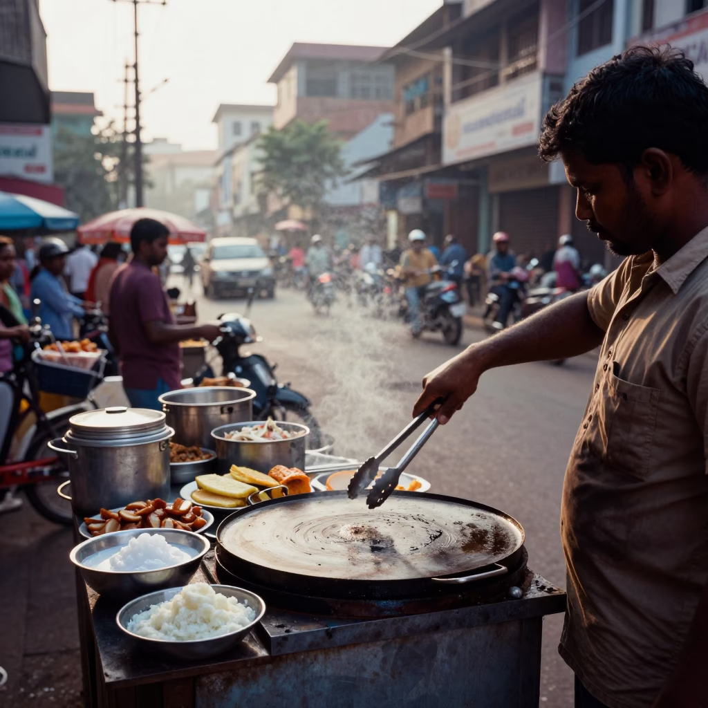 Early Morning Street Scene in Chennai India with Tongs and Soap Residue in in Chennai, India