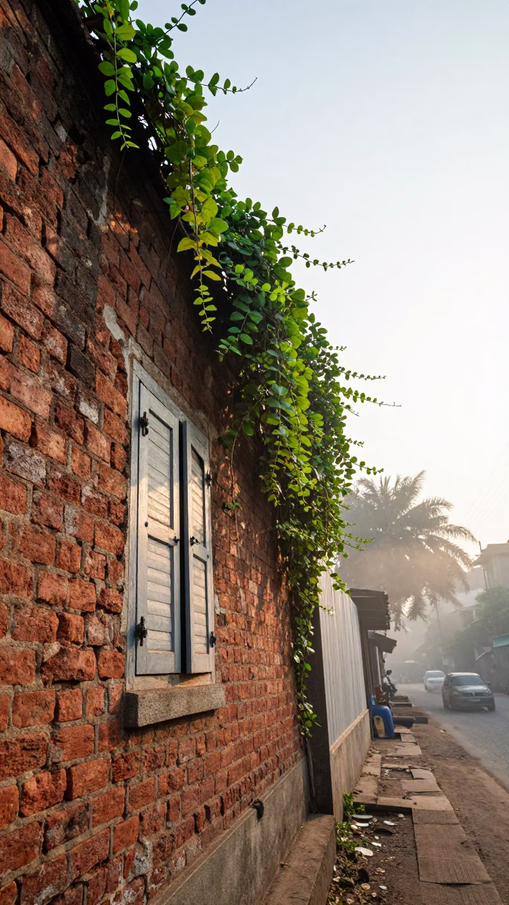 Early Morning Street Scene in Chennai India with Vine and Nickel Latch in in Chennai, India