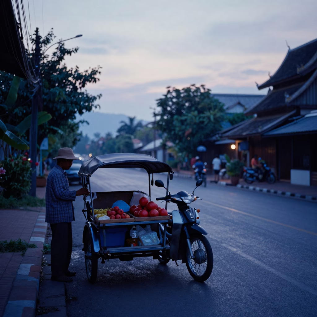 Early Morning Street Scene in Chiang Mai Thailand Before Sunrise in in Chiang Mai, Thailand