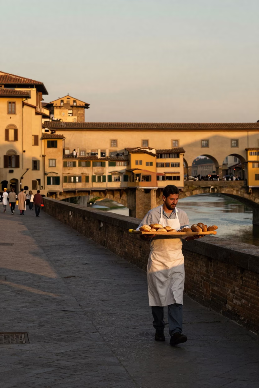 Early Morning Street Scene in Florence Italy with Vintage 1980s Aesthetic and Local Details in in Florence, Italy