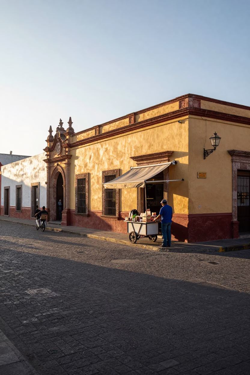 Early Morning Street Scene in Guadalajara Mexico with Local Bakery and Pedestrians in in Guadalajara, Mexico