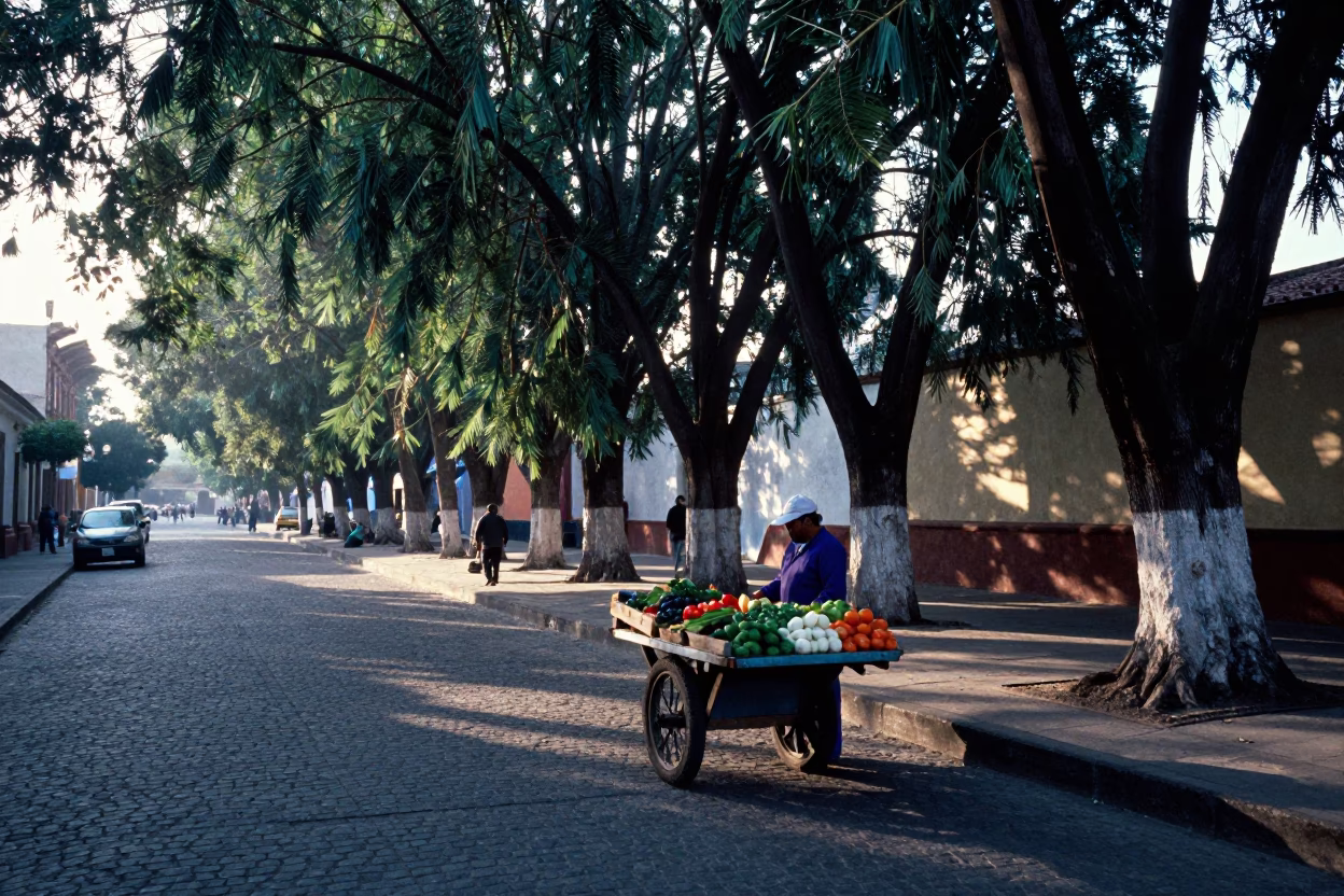 Early Morning Street Scene in Guadalajara Mexico with Local Vendor in in Guadalajara, Mexico
