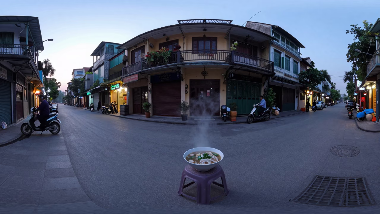 Early Morning Street Scene in Hanoi Vietnam Before Dawn with Condensation and Local Details in in Hanoi, Vietnam