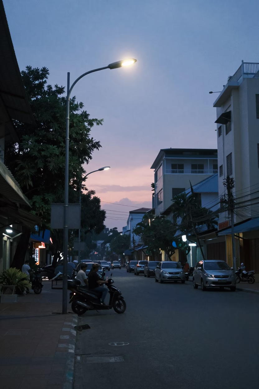 Early Morning Street Scene in Ho Chi Minh City Vietnam Before Sunrise in in Ho Chi Minh City, Vietnam