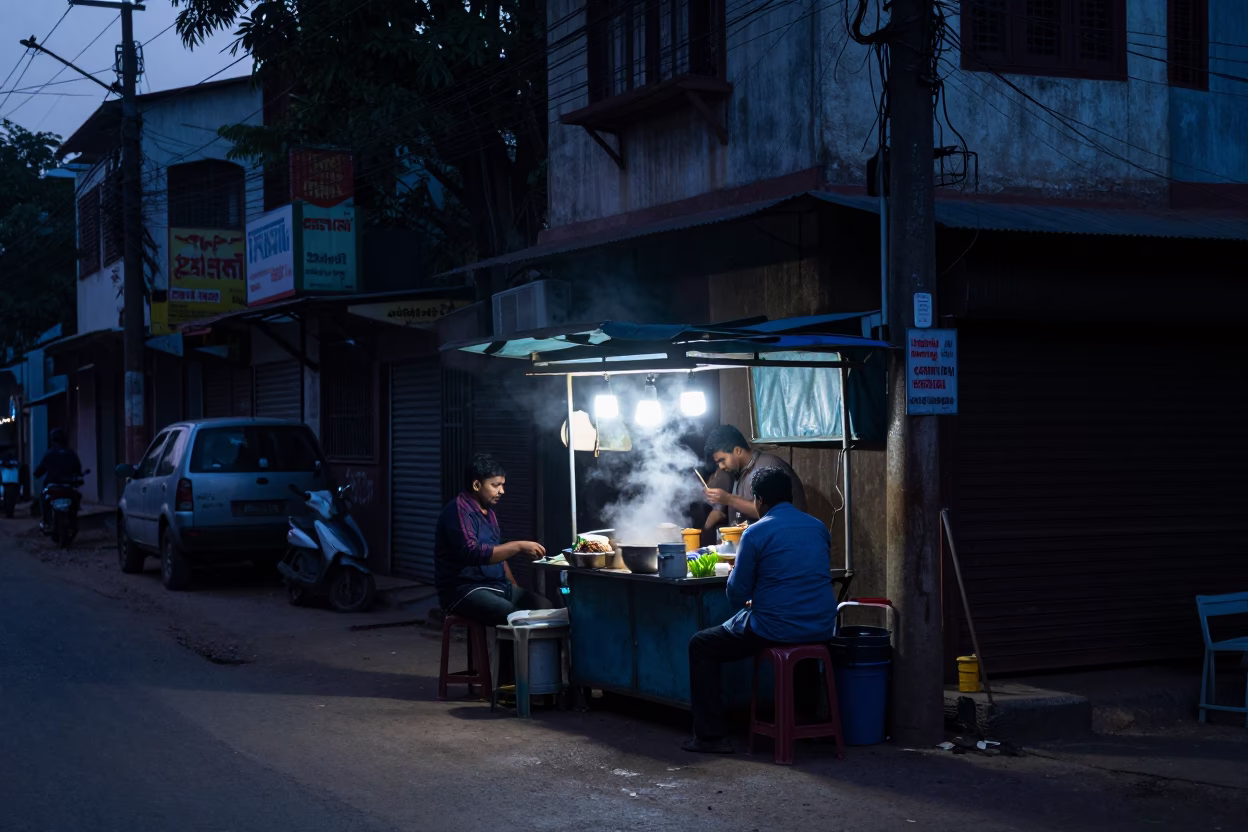 Early Morning Street Scene in Hyderabad India Before Dawn in in Hyderabad, India