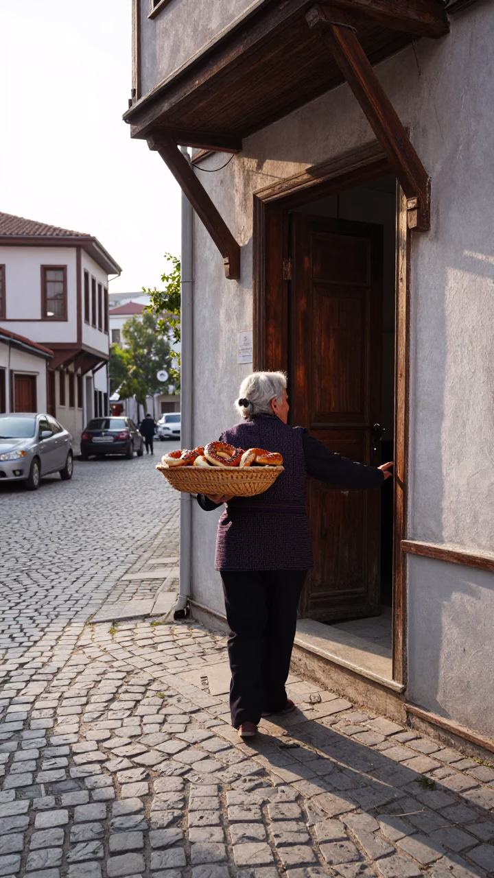 Early Morning Street Scene in Izmir Turkey with Basket and Doorframe in in Izmir, Turkey