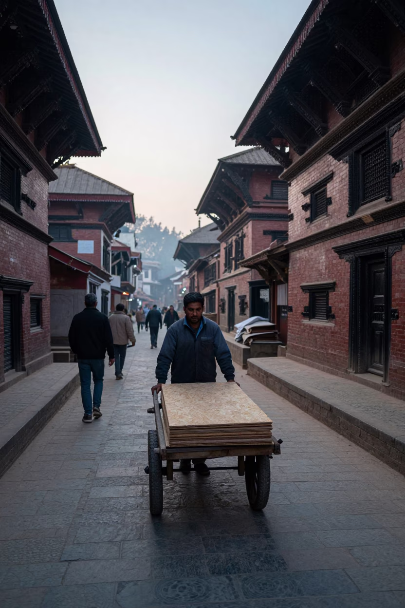 Early Morning Street Scene in Kathmandu Nepal Before Sunrise with Local Activity in in Kathmandu, Nepal