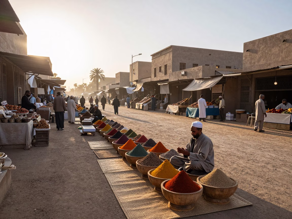 Early Morning Street Scene in Luxor Egypt with Traditional Market Activity in in Luxor, Egypt