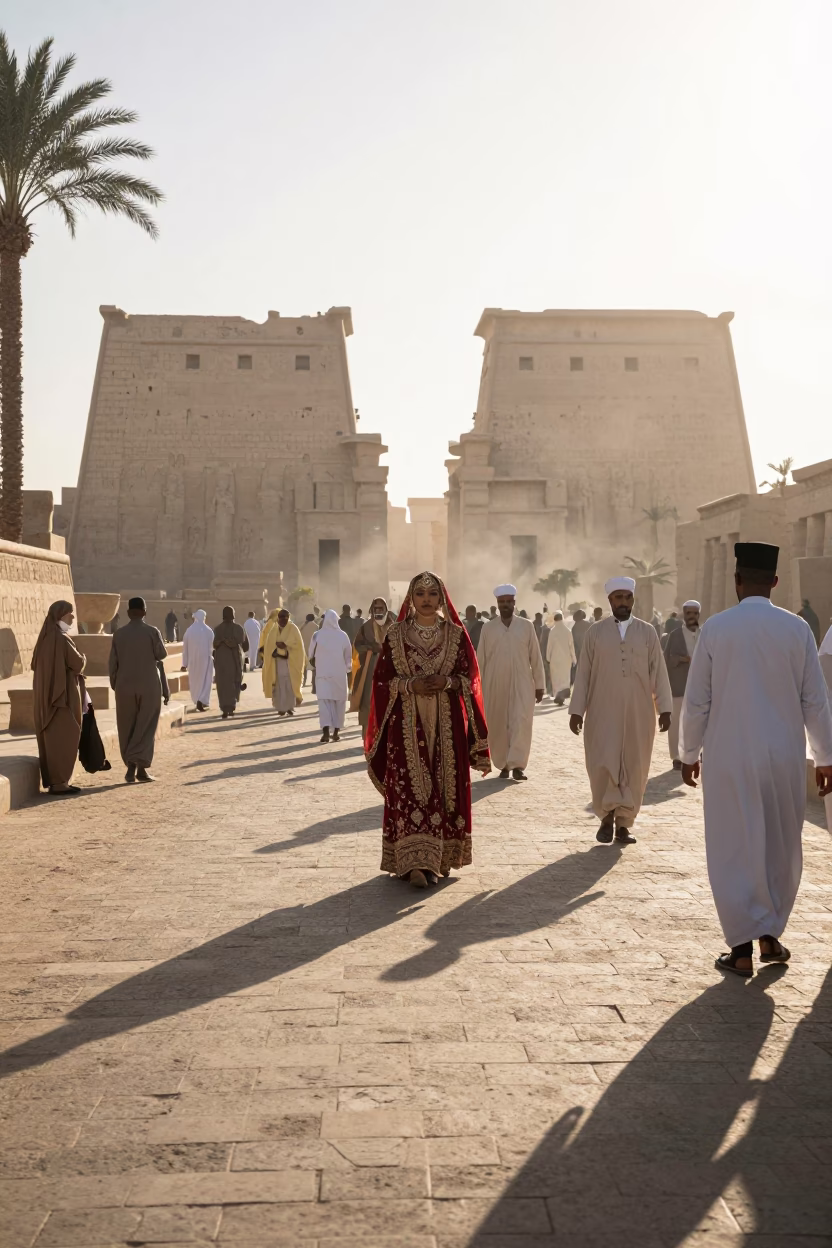 Early Morning Street Scene in Luxor Egypt with Traditional Wedding Procession and Local Life in in Luxor, Egypt