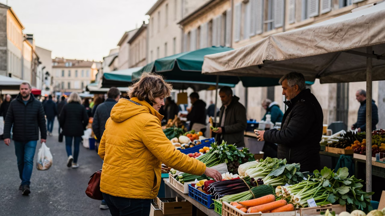 Early Morning Street Scene in Marseille France with Local Market Activity in in Marseille, France